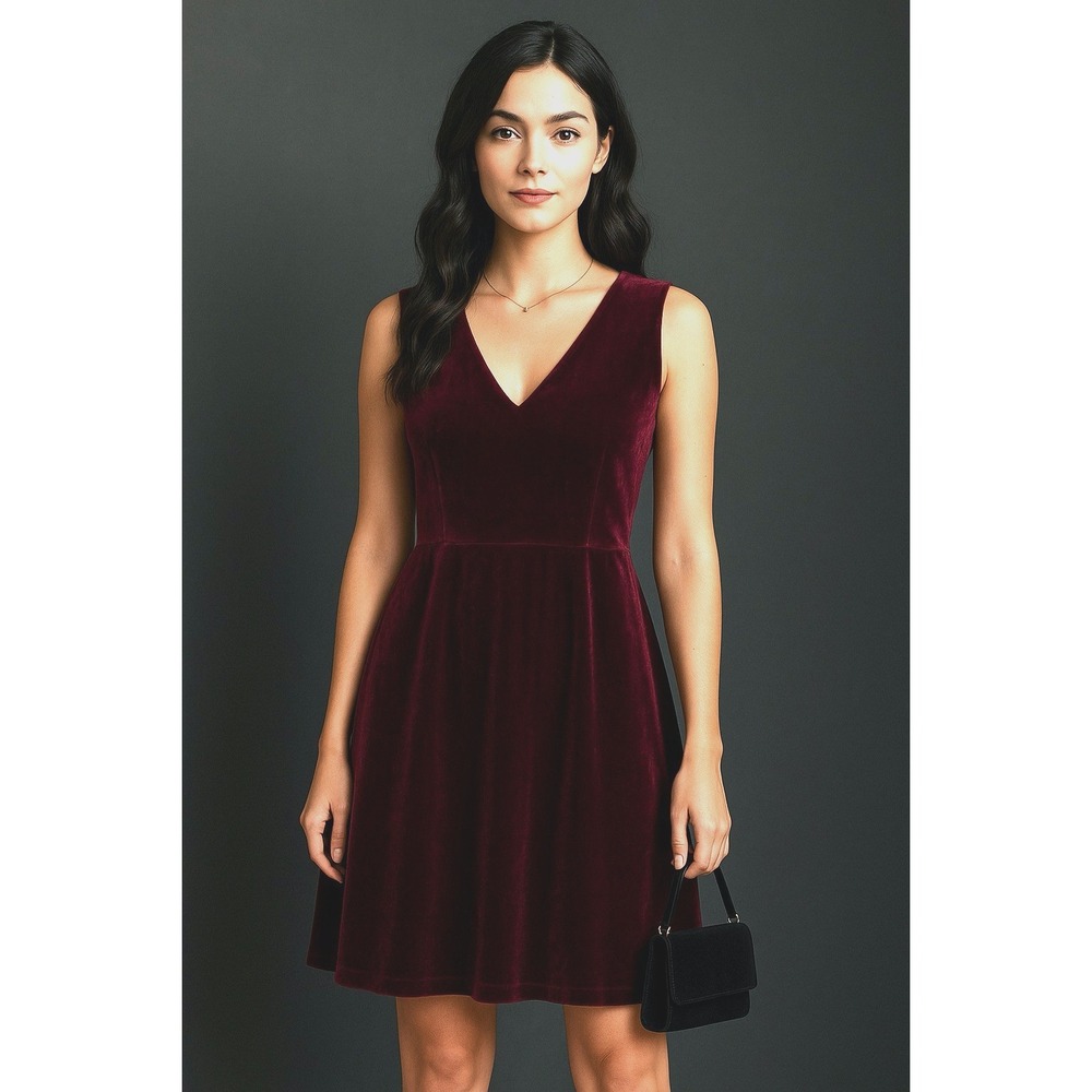 London Times Womens Velvet Mini Dress Sz 12 Wine Burgundy CocktailParty Occasion